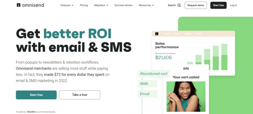 Домашняя страница Omnisend, платформа email-маркетинга для электронной коммерции