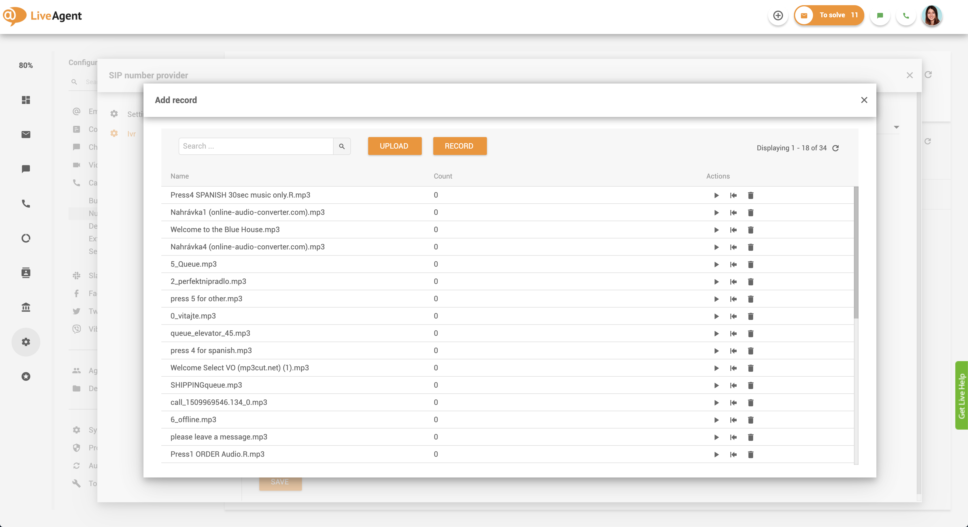 Настройка обратного звонка - сообщения IVR в LiveAgent