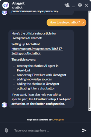 LiveAgent AI Agent chat with markdown support