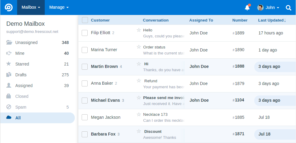 FreeScout self-hosted shared inbox - email tickets in one queue
