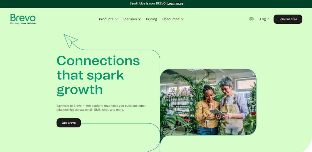 Домашняя страница Brevo, программное обеспечение для управления электронной почтой с функциями маркетинга