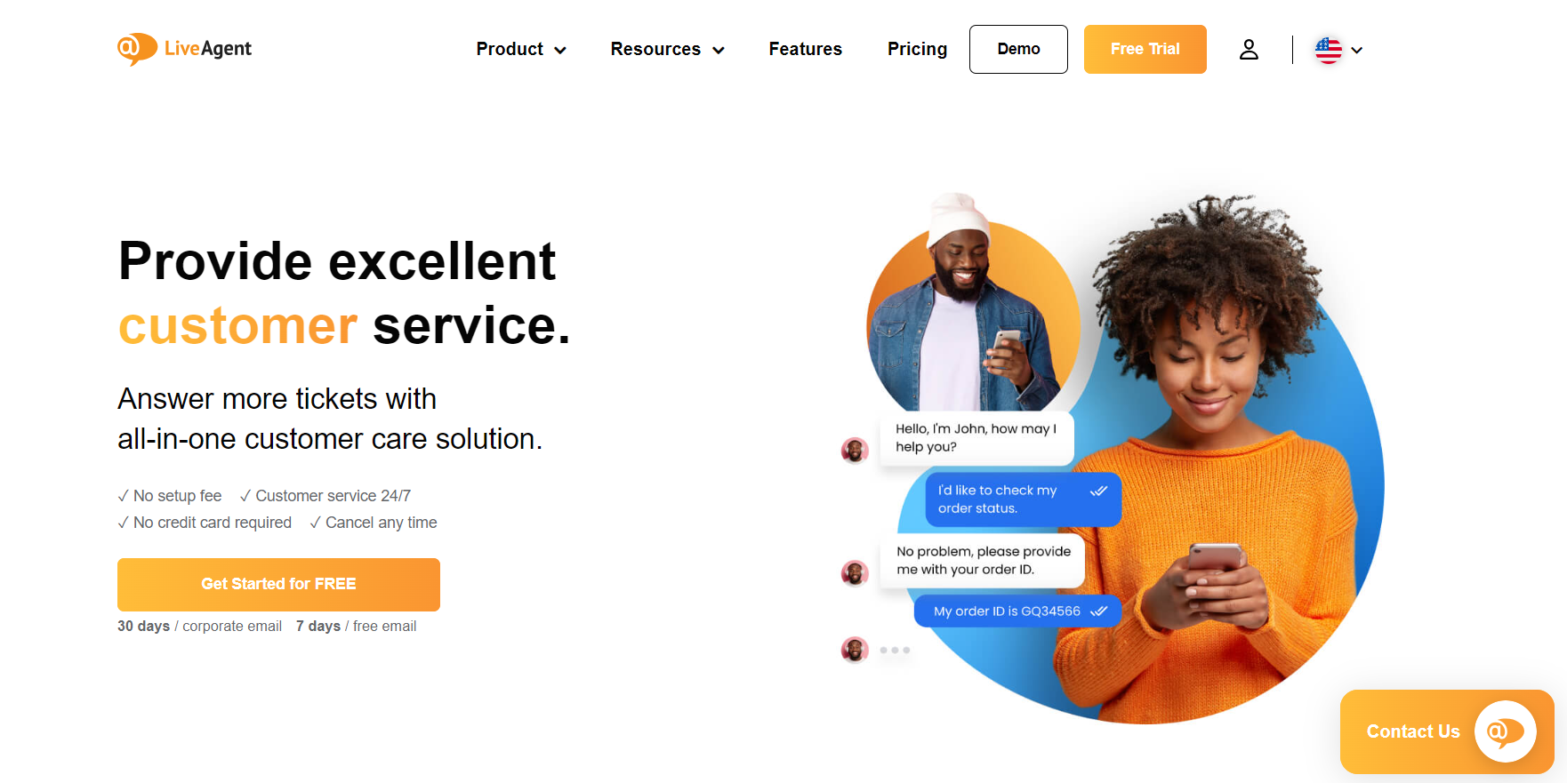 LiveAgent customer service homepage