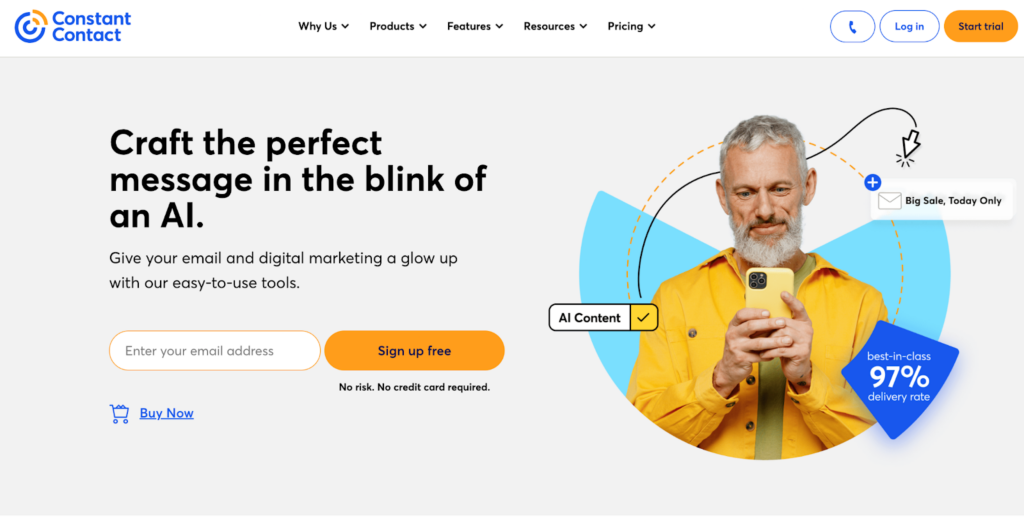 Домашняя страница Constant Contact, программное обеспечение для email-маркетинга и управления