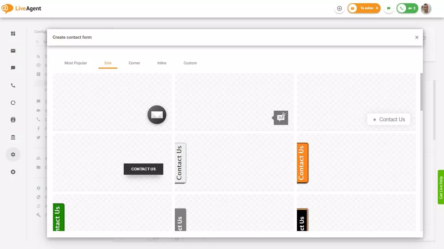 LiveAgent side contact form