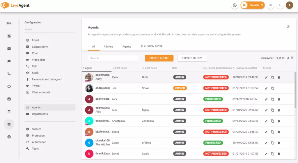 LiveAgent – Agents (example)