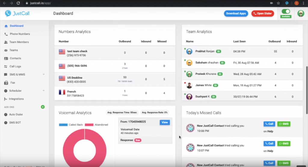 Панель управления JustCall