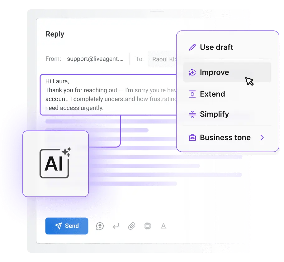 AI Answer Assistant drafting a help desk reply