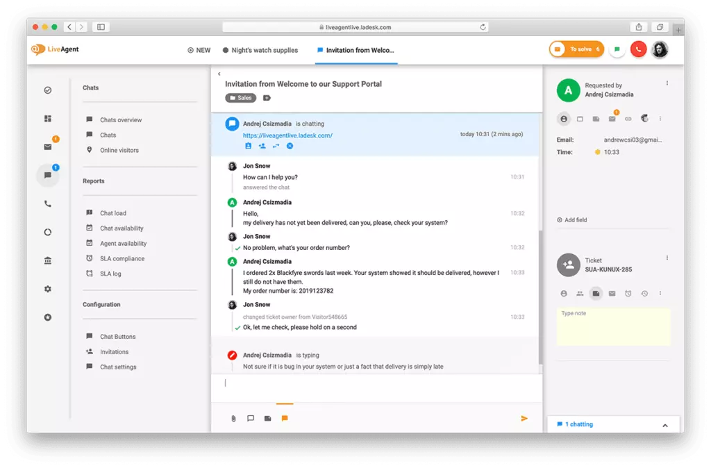 Обзор интерфейса живого чата в LiveAgent.