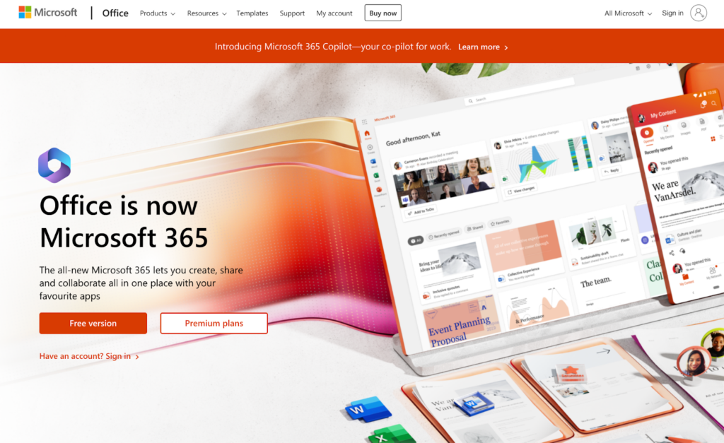 Домашняя страница Microsoft 365, программное обеспечение для управления электронной почтой для предприятий