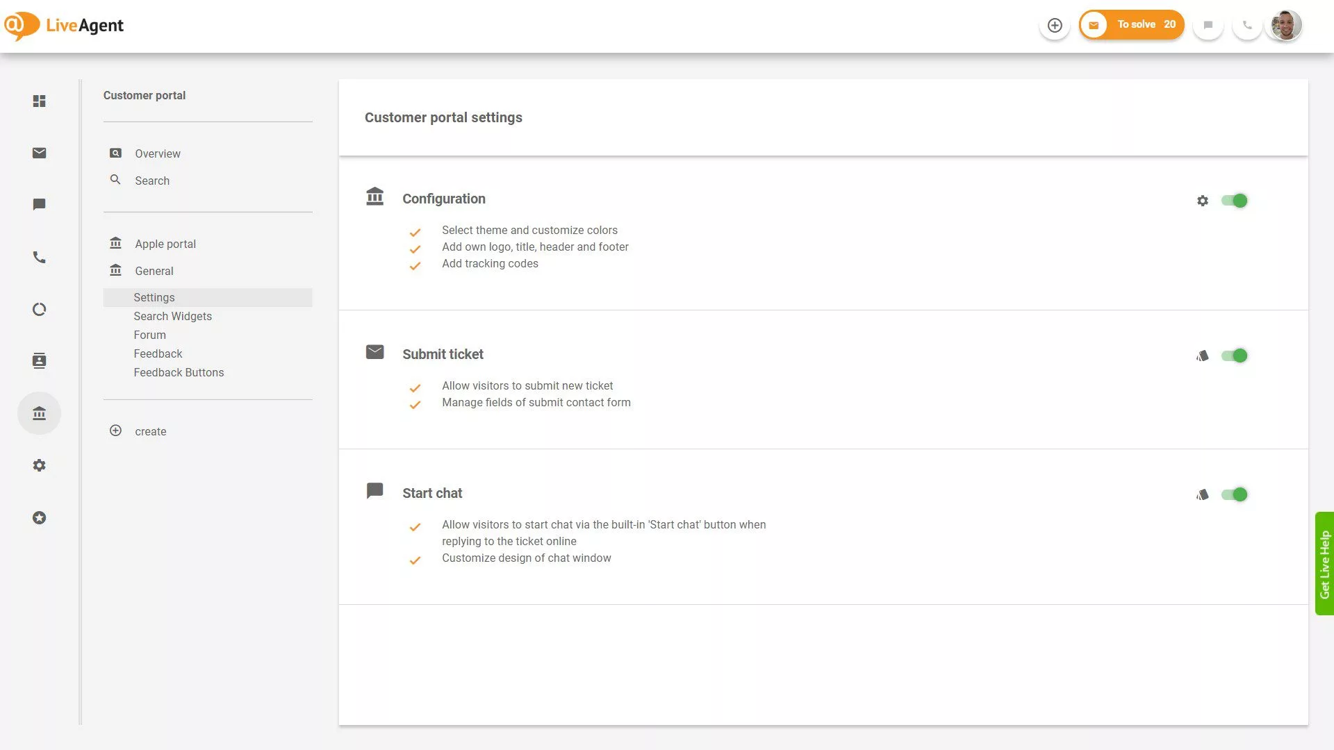 Обзор билетов LiveAgent внутри приложения