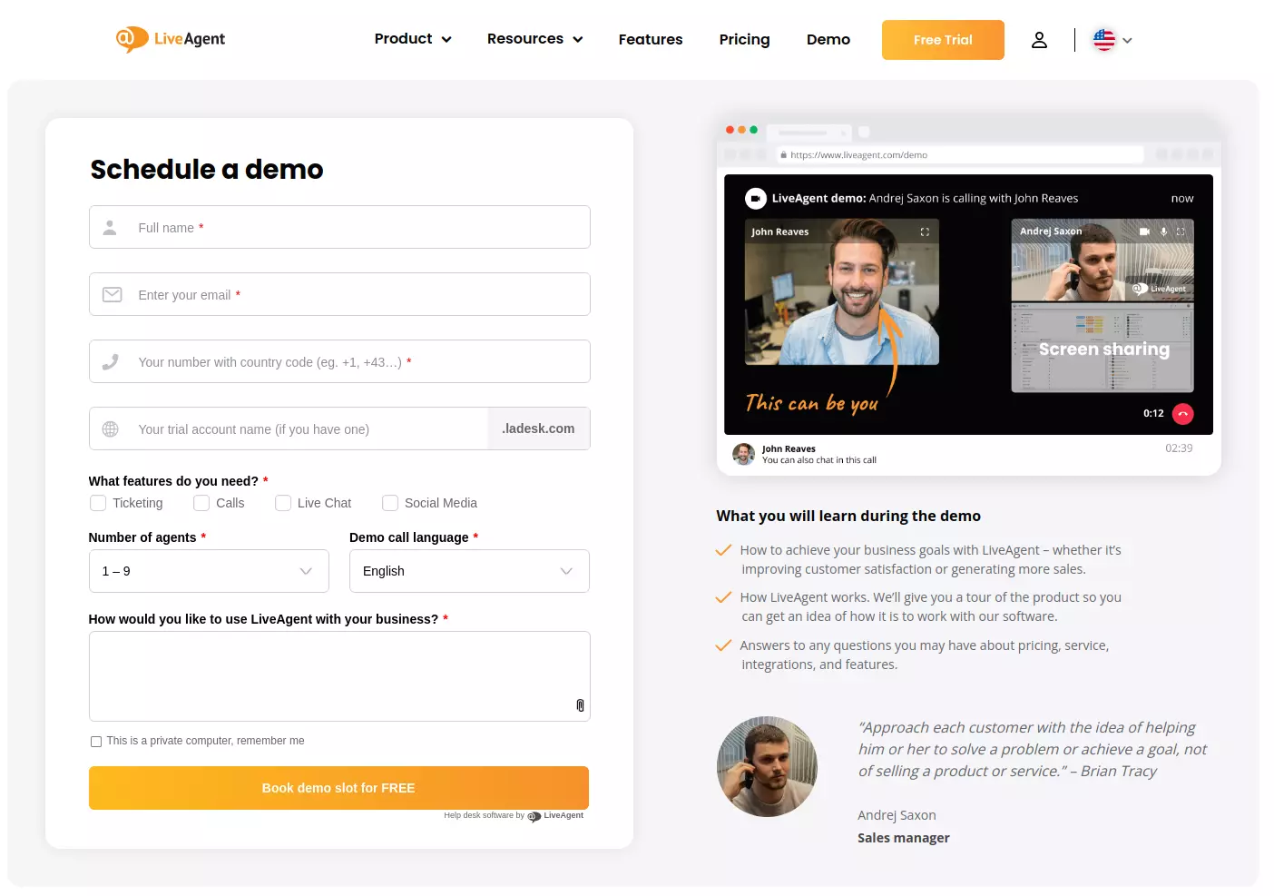Расписание демонстрации LiveAgent
