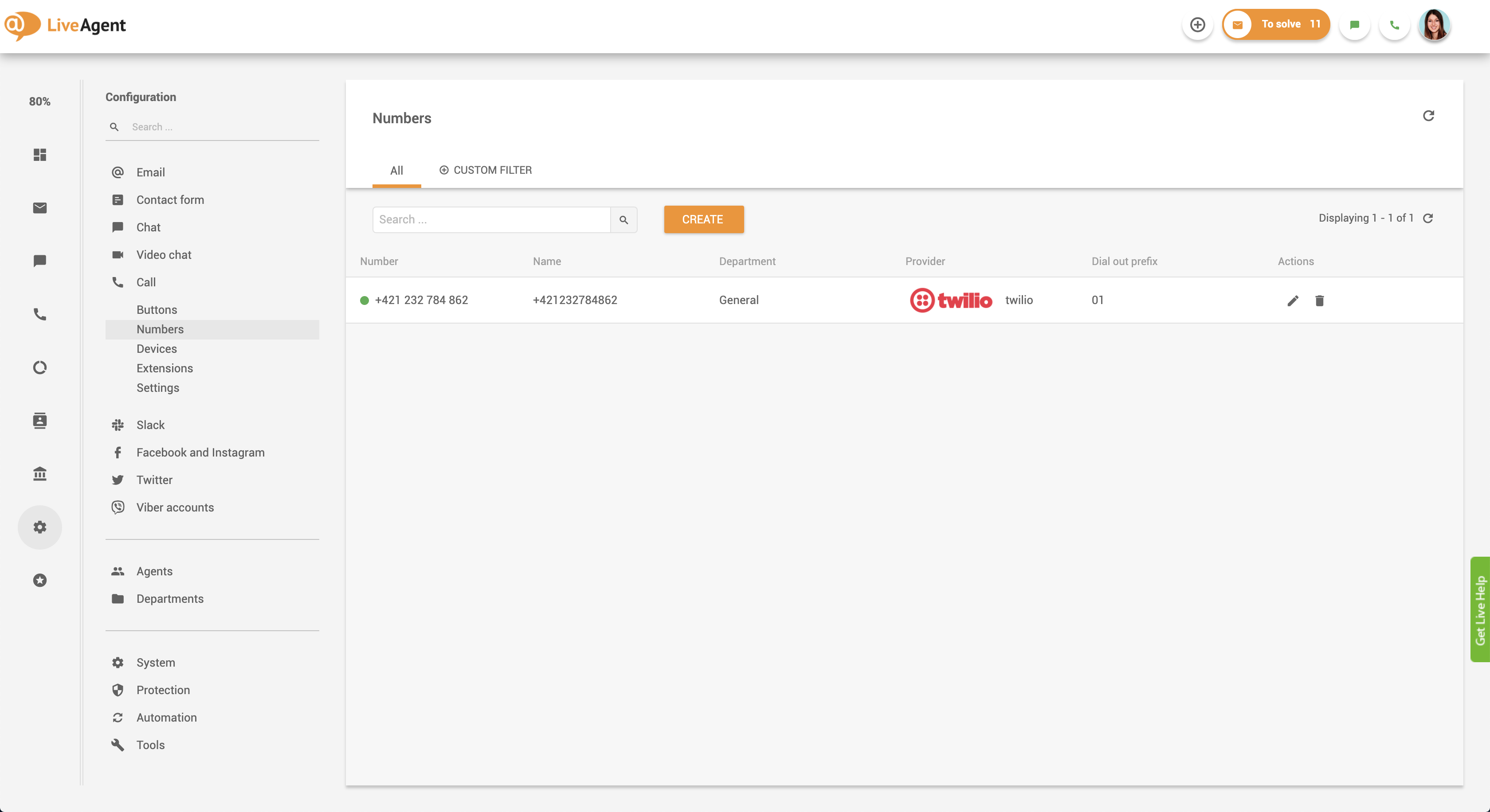 Настройка обратного звонка в LiveAgent - подключение номера телефона