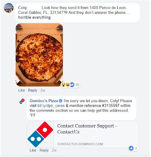 Dominos reacting in Facebook comments