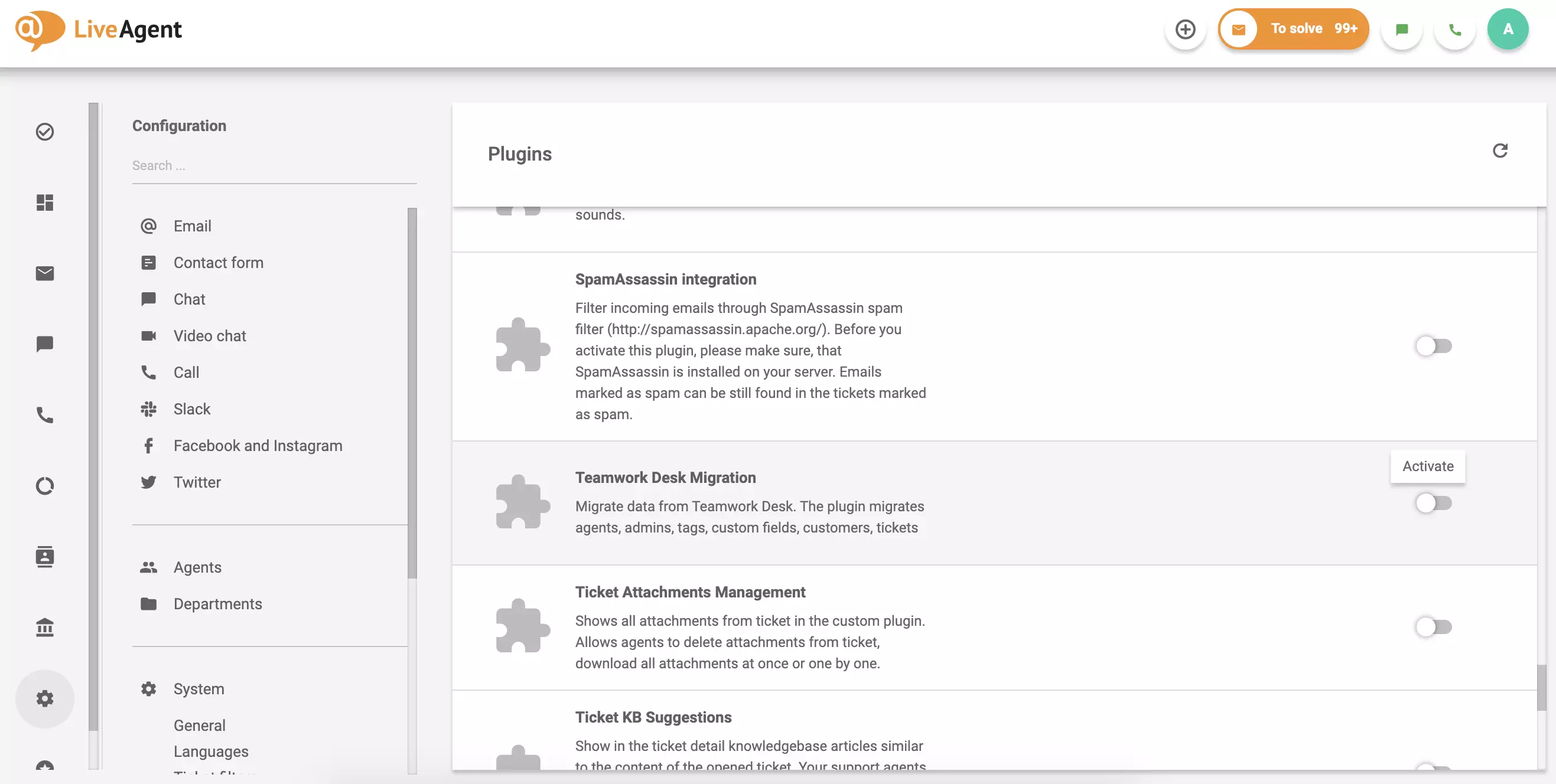 Activate the Teamwork Desk Migration plugin