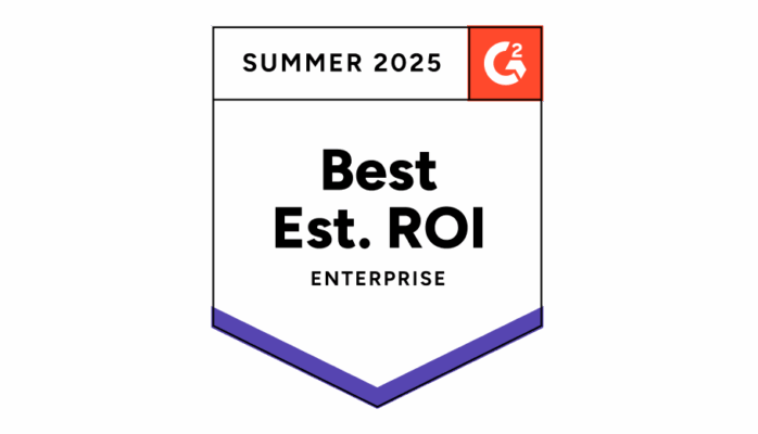 G2 award badge, best est. ROI