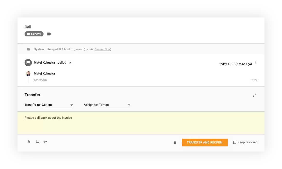 Screenshot shows how to transfer calls in LiveAgent to other departments and agents