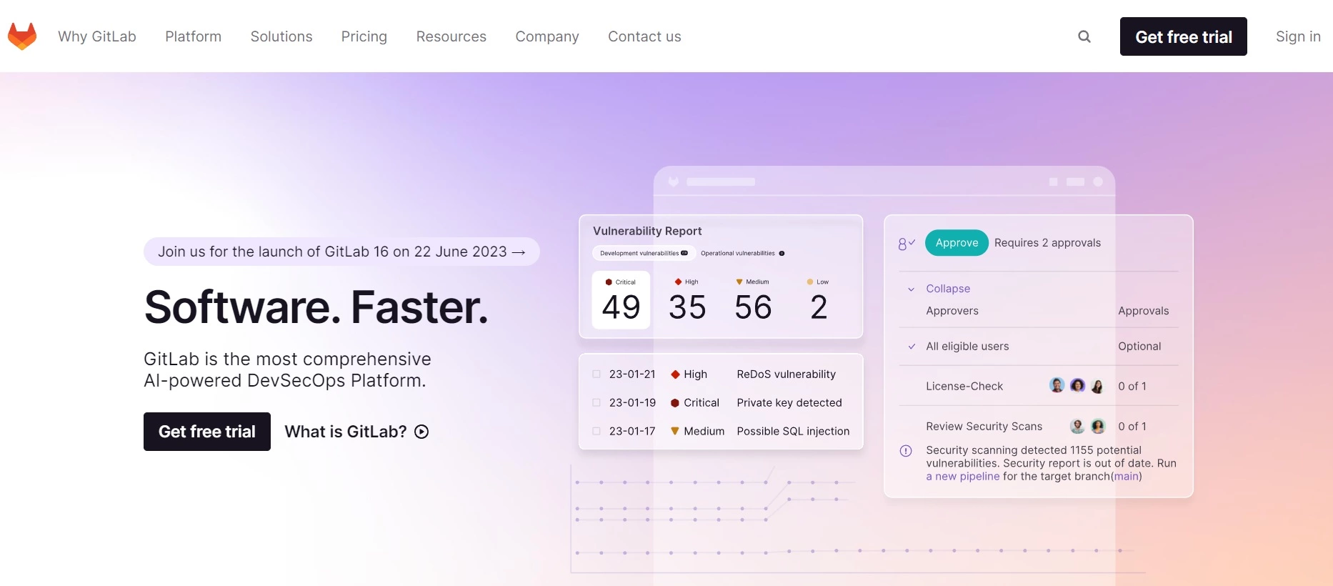 GitLab's homepage - comprehensive AI-powered DevSecOps platform that can help you manage your software development processes.