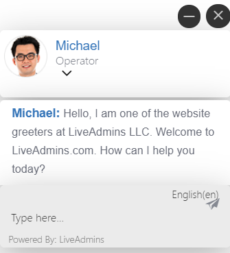 LiveAdmins chat window
