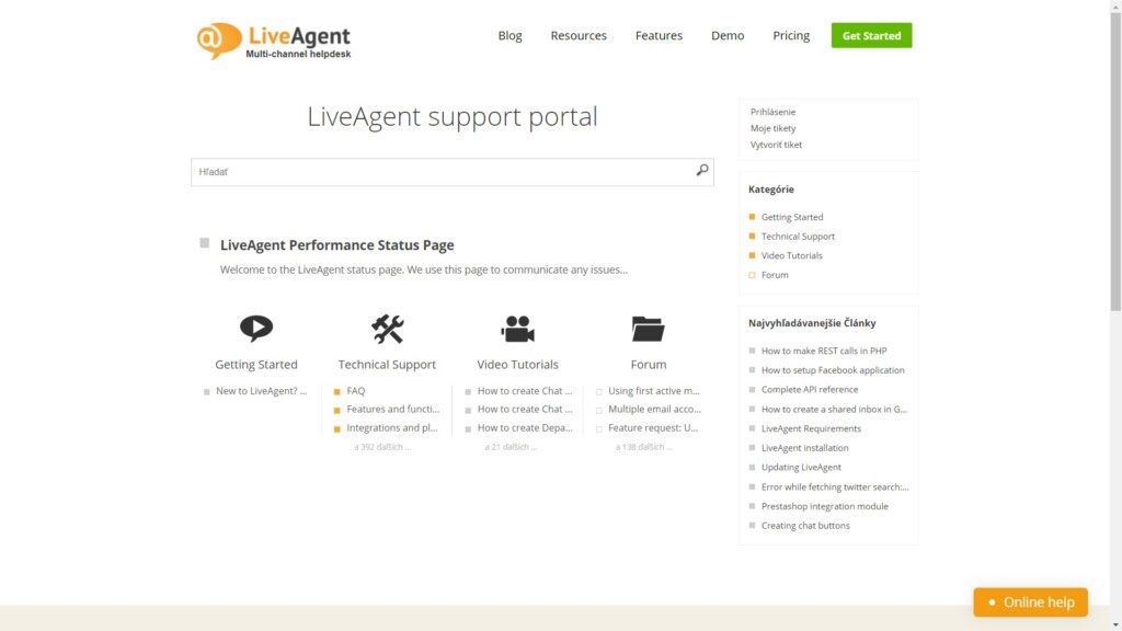 LiveAgent's support portal. A great example of an easily searchable knowledge base.