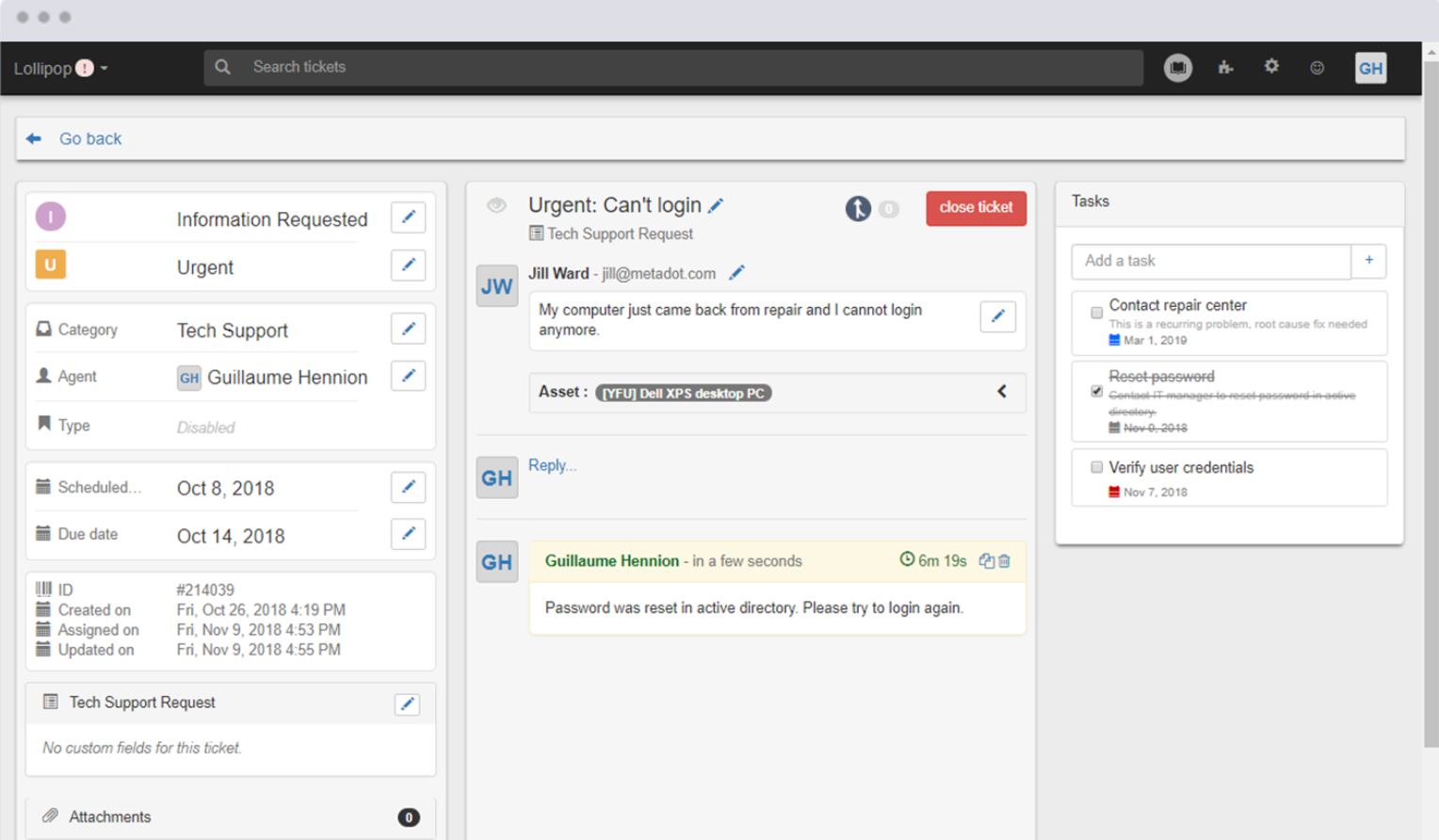 Задачи заявок Mojo IT Helpdesk