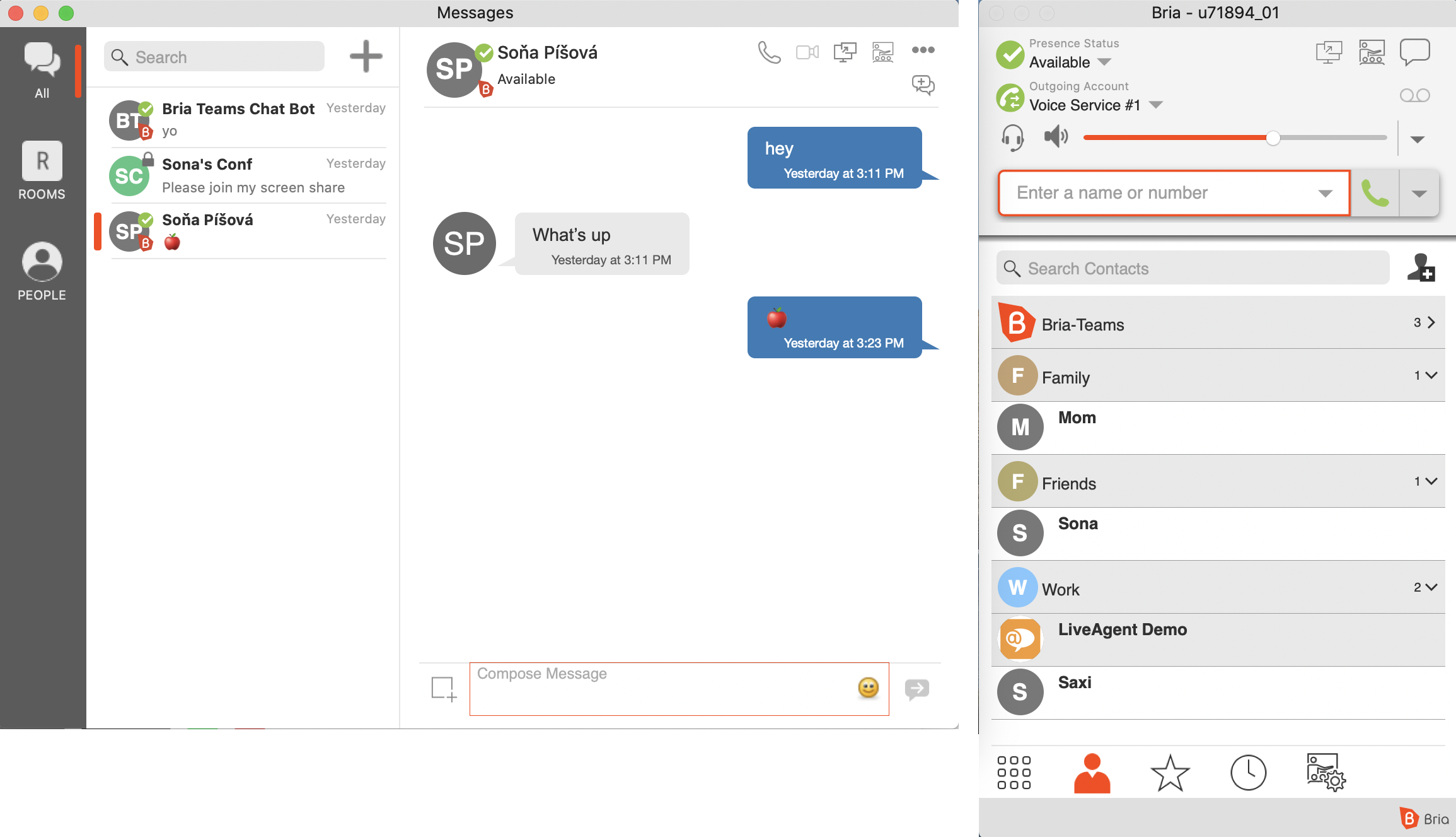 Bria softphone team messaging