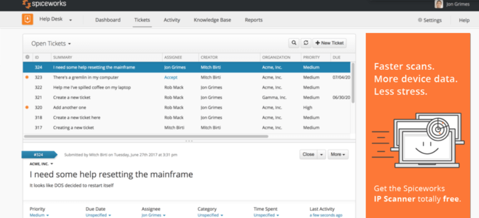 Бесплатная служба обработки заявок Spiceworks