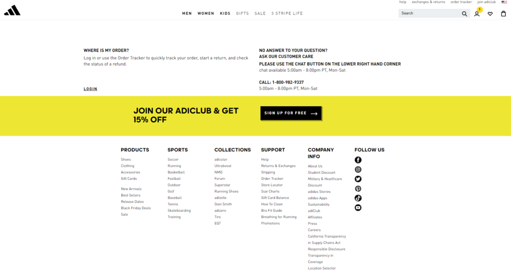 Adidas Customer support