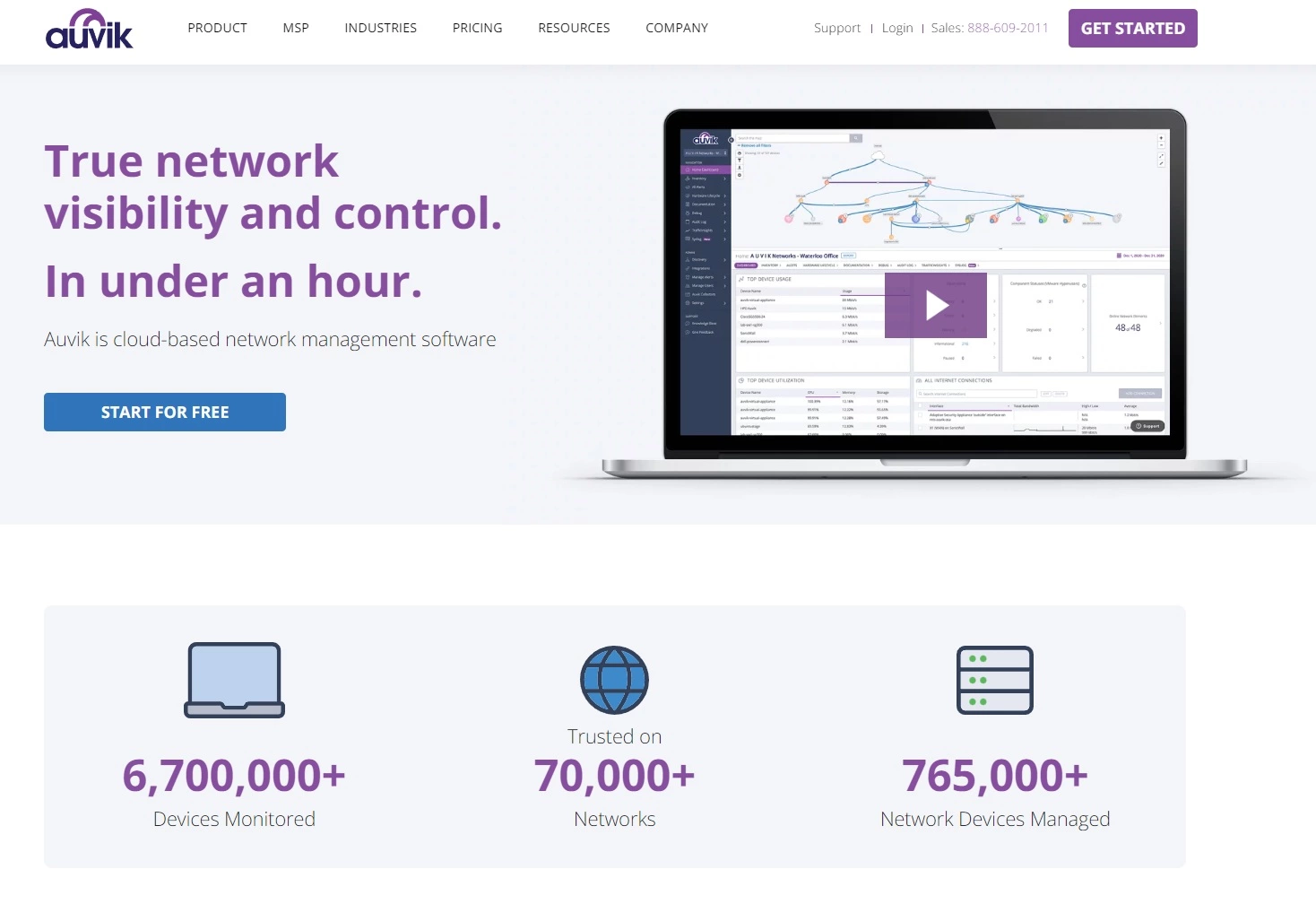 Auvik's home page - tool for improving and controlling your network visibility