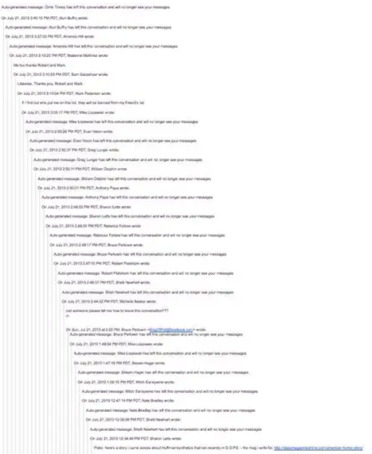 A long and disorganized email chain.