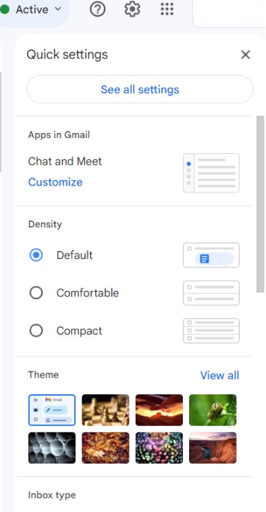 Settings configuration in Gmail
