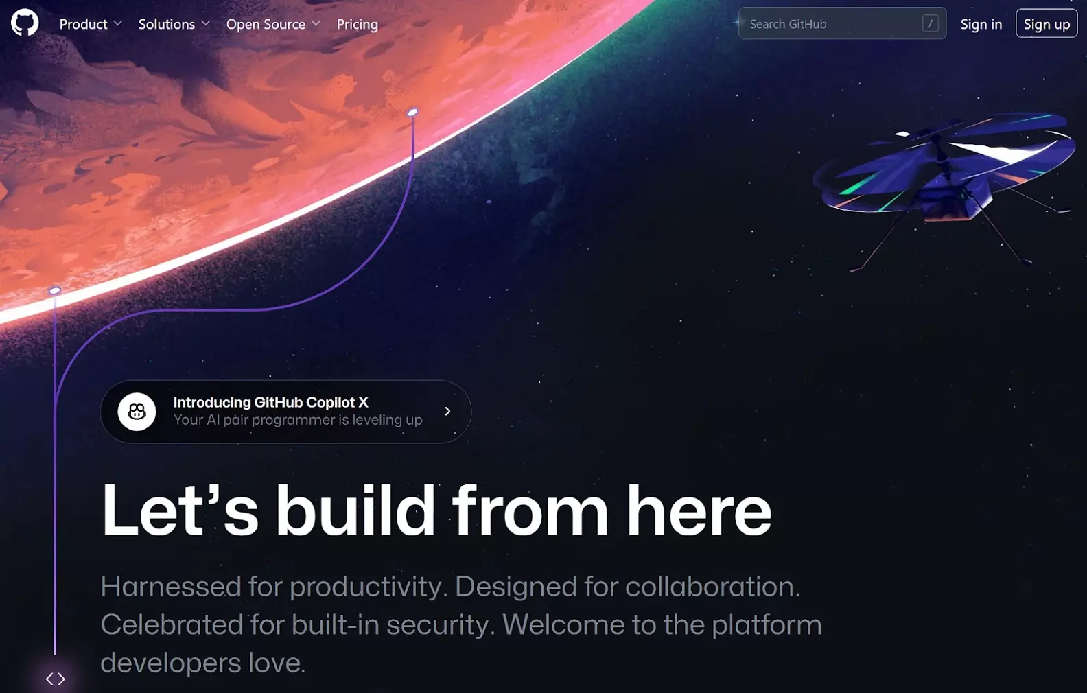 GitHub's homepagea platform for developers and project managers to help them collaborate on software projects, track changes, and view the progress of each project under one roof.