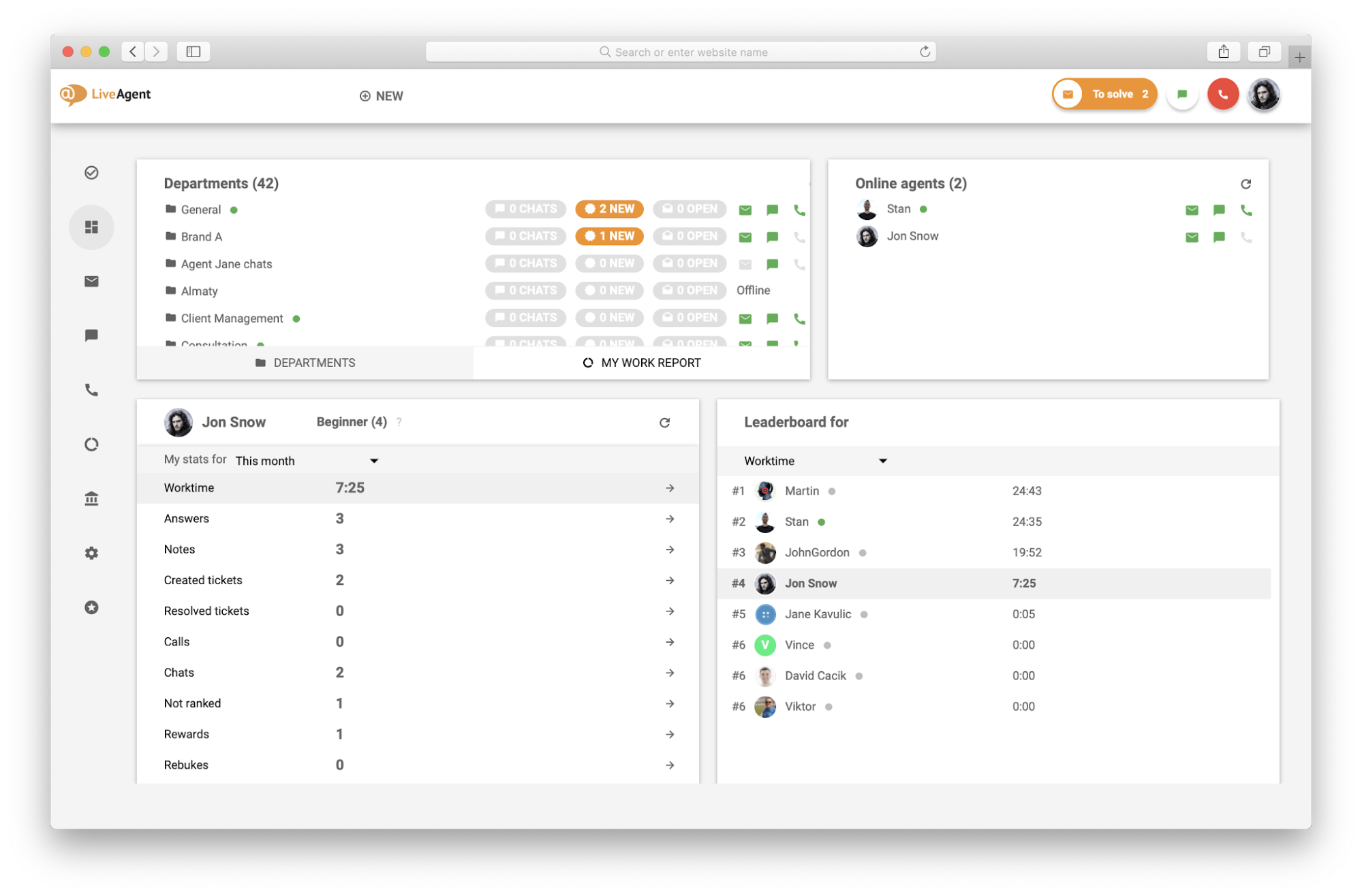 LiveAgent's used interface