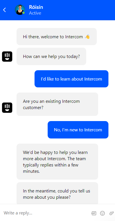 Customer having a conversation with Intercom's chatbot