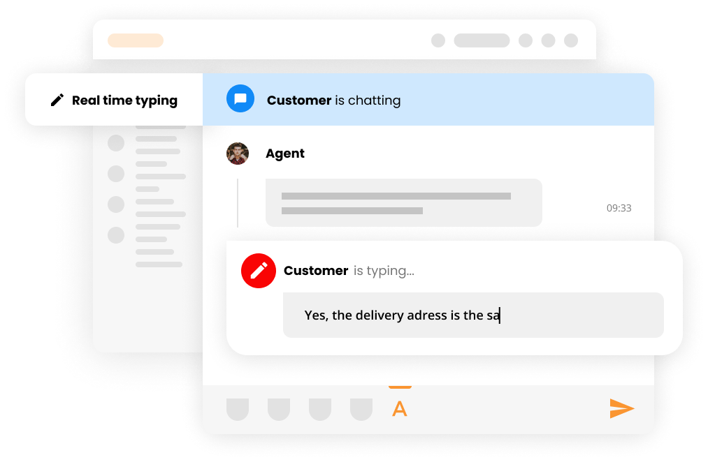 Real-time typing feature in LiveAgent showing customer input preview