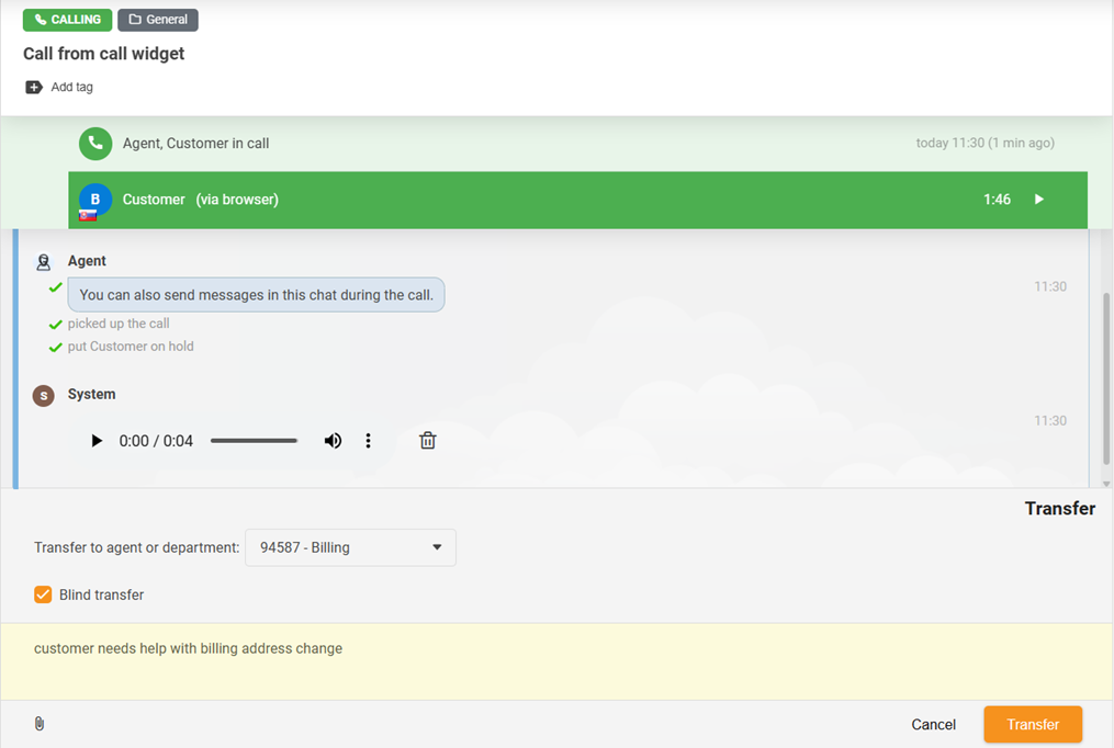 Call transfer feature with the addition of blind transfer function