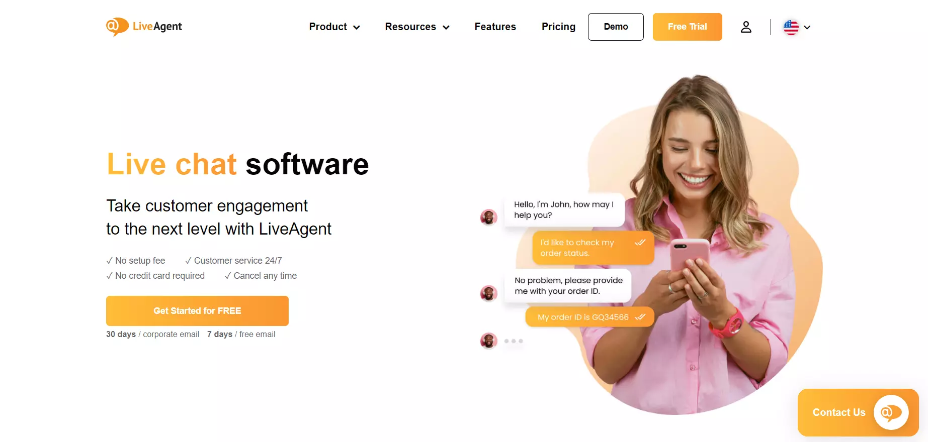 Screenshot of LiveAgent home page, live chat software for real-life connections