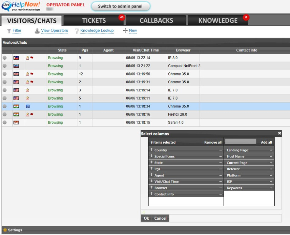 LiveHelpNow chat dashboard