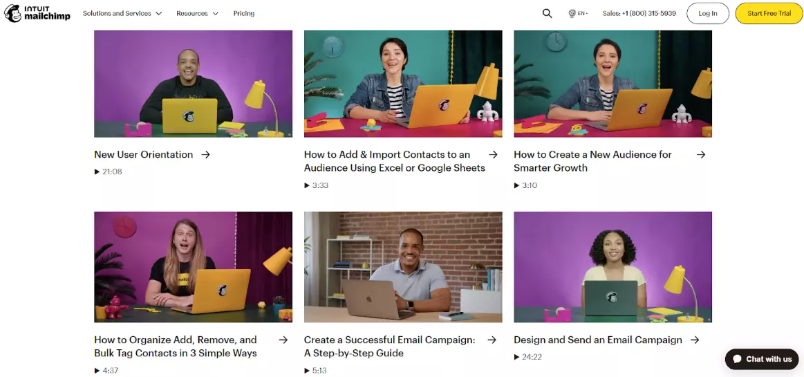 Mailchimp's interactive knowledge base content