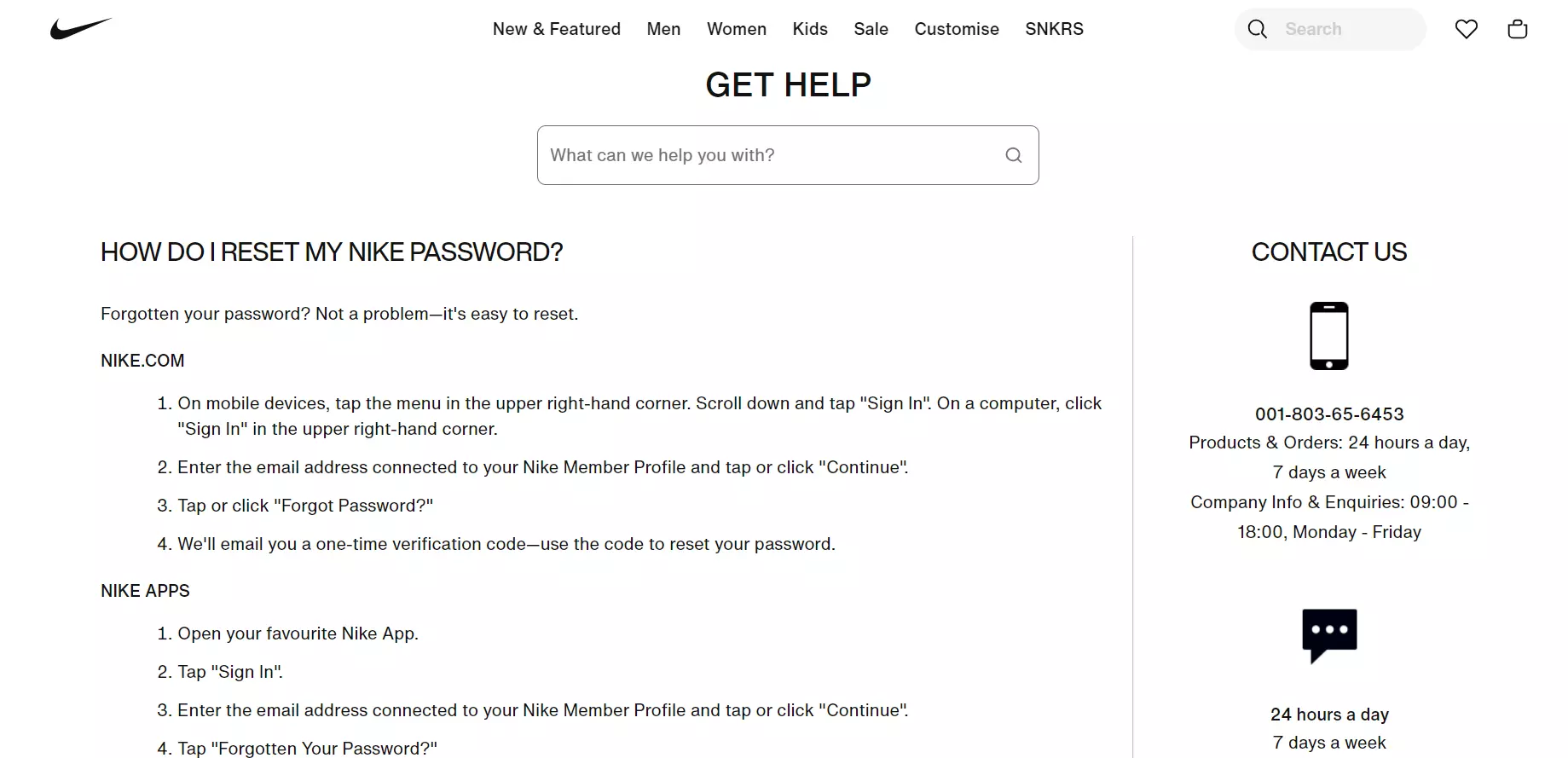 Nike's convenient contact information