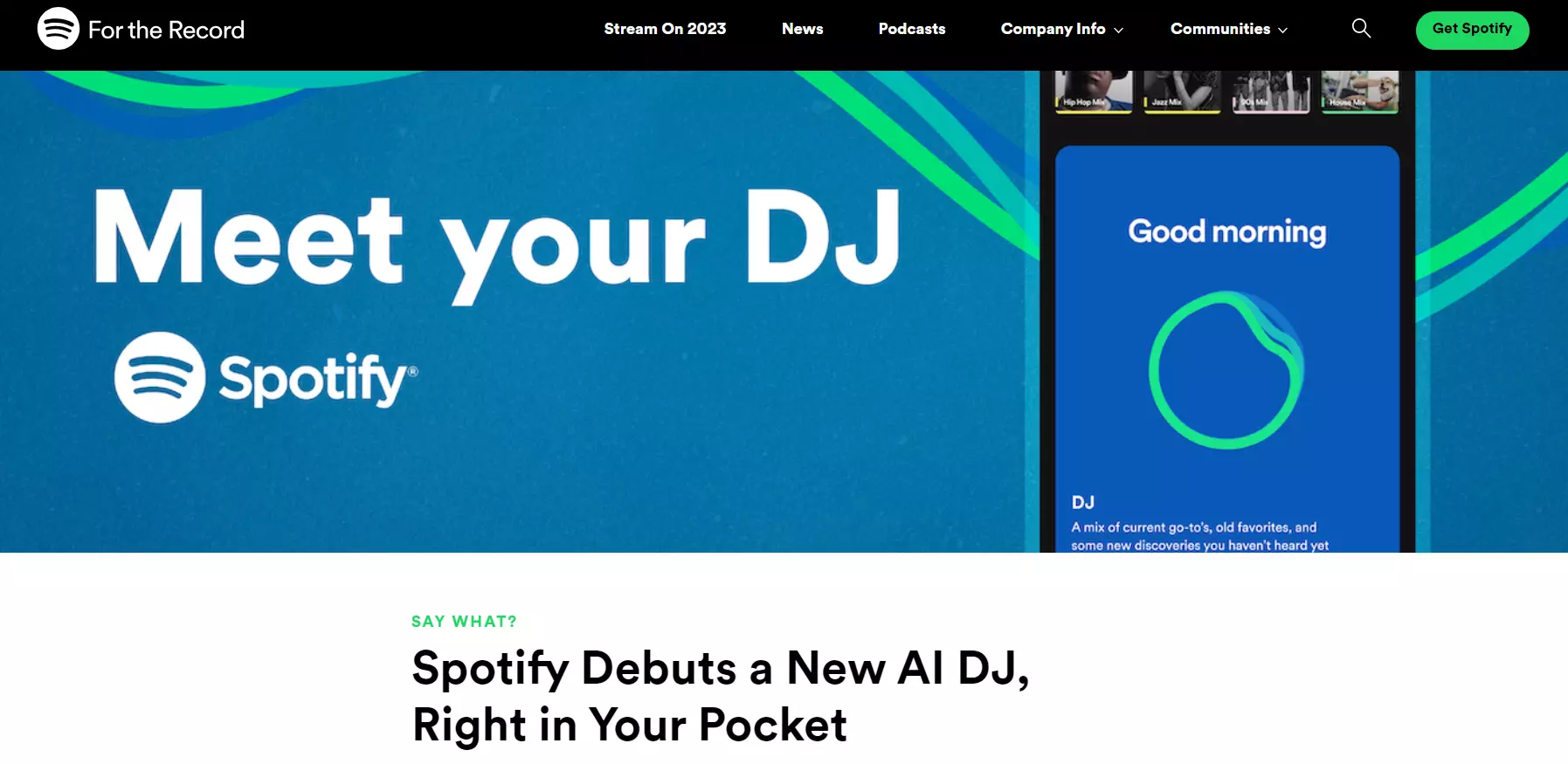 Spotify AI DJ homepage
