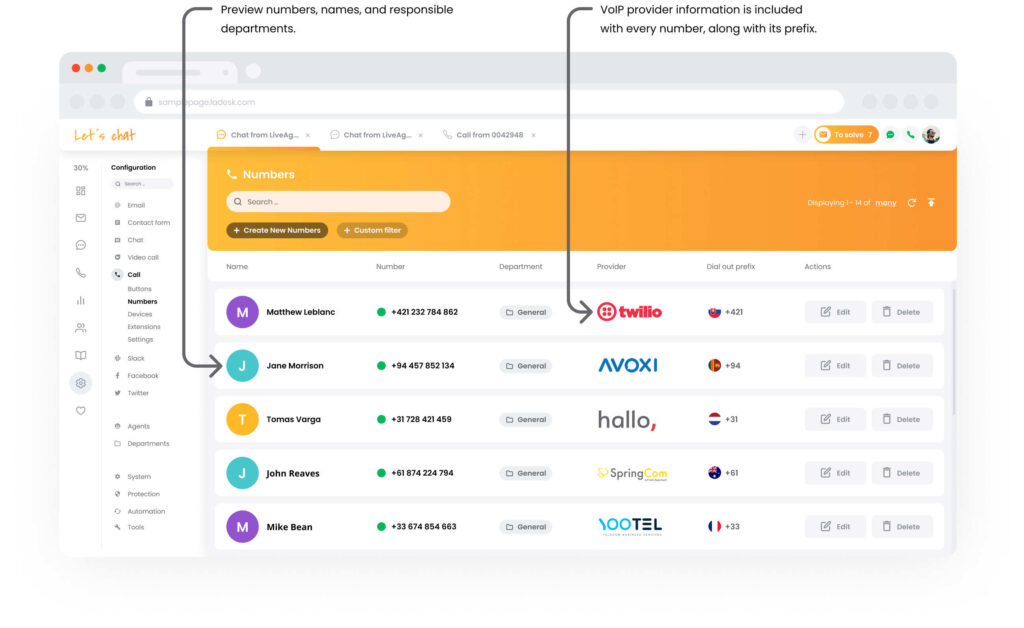 Снимок экрана интерфейса колл-центра LiveAgent