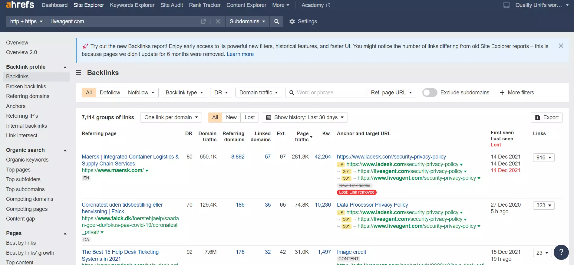 External backlinks Ahrefs example