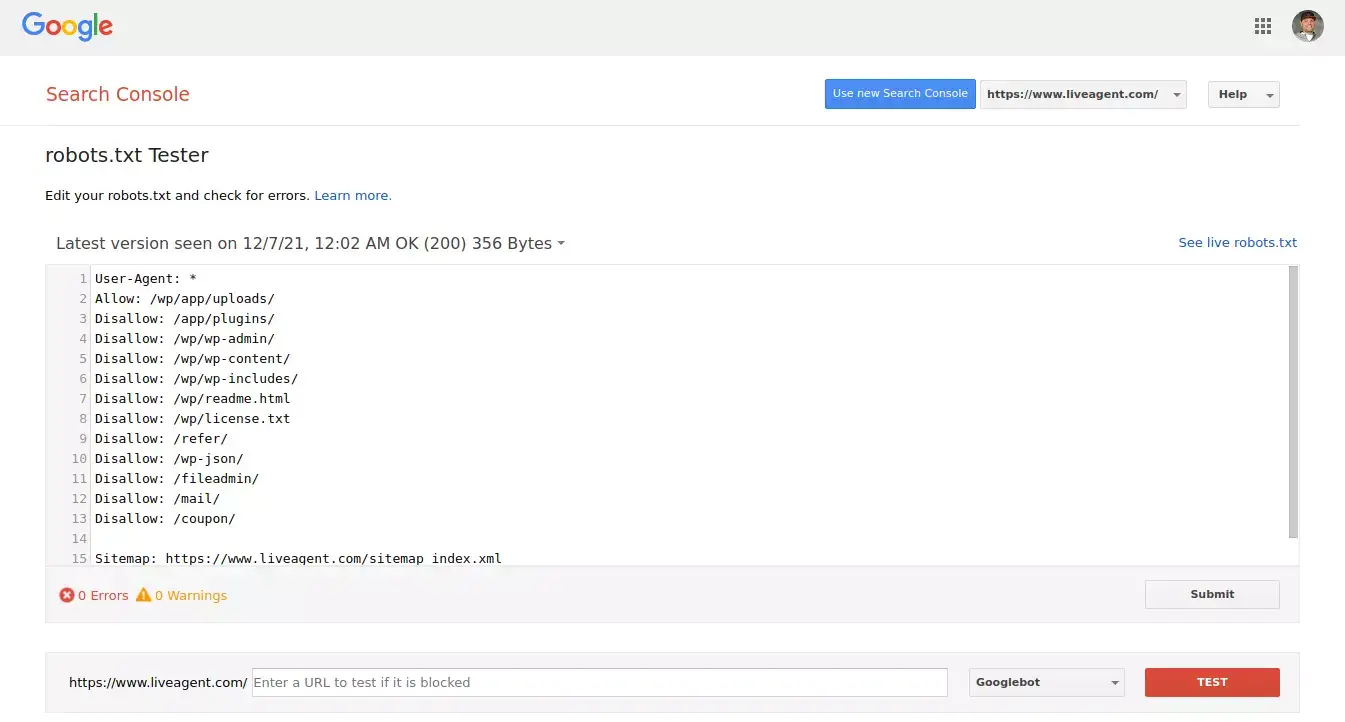 robots.txt tester tool