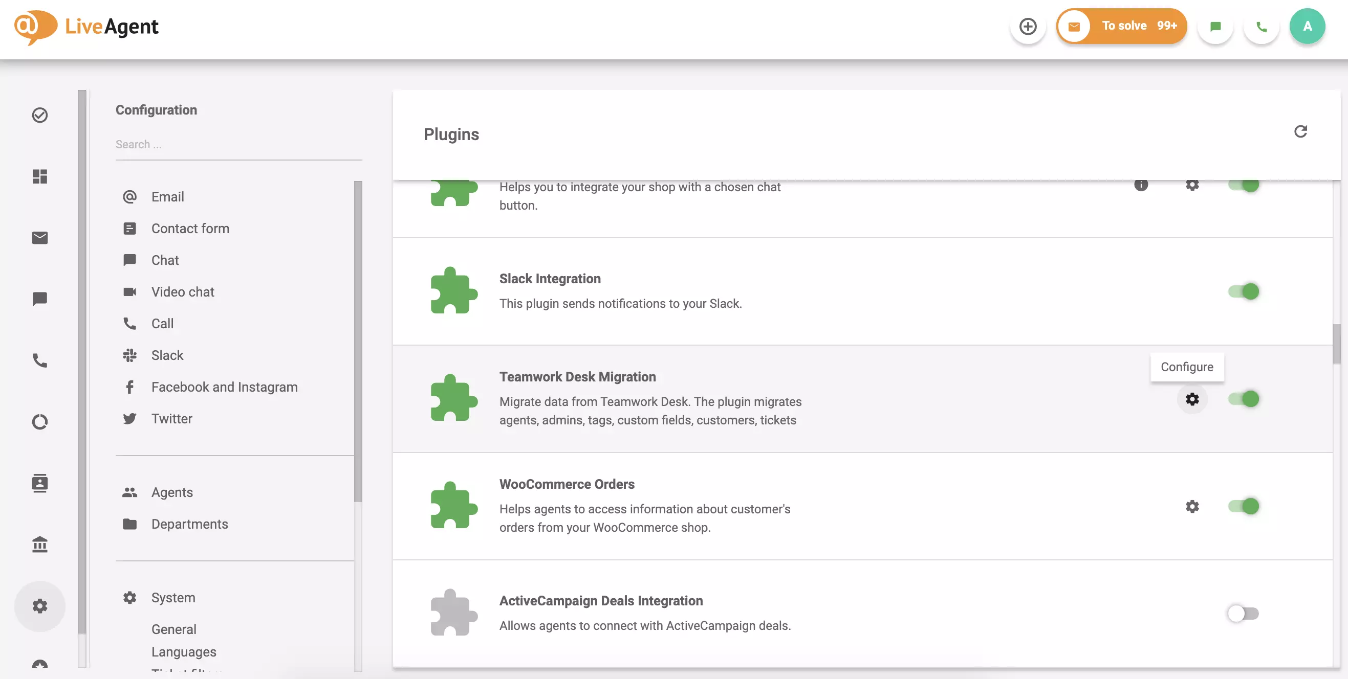 Click on configuration in the active plugin