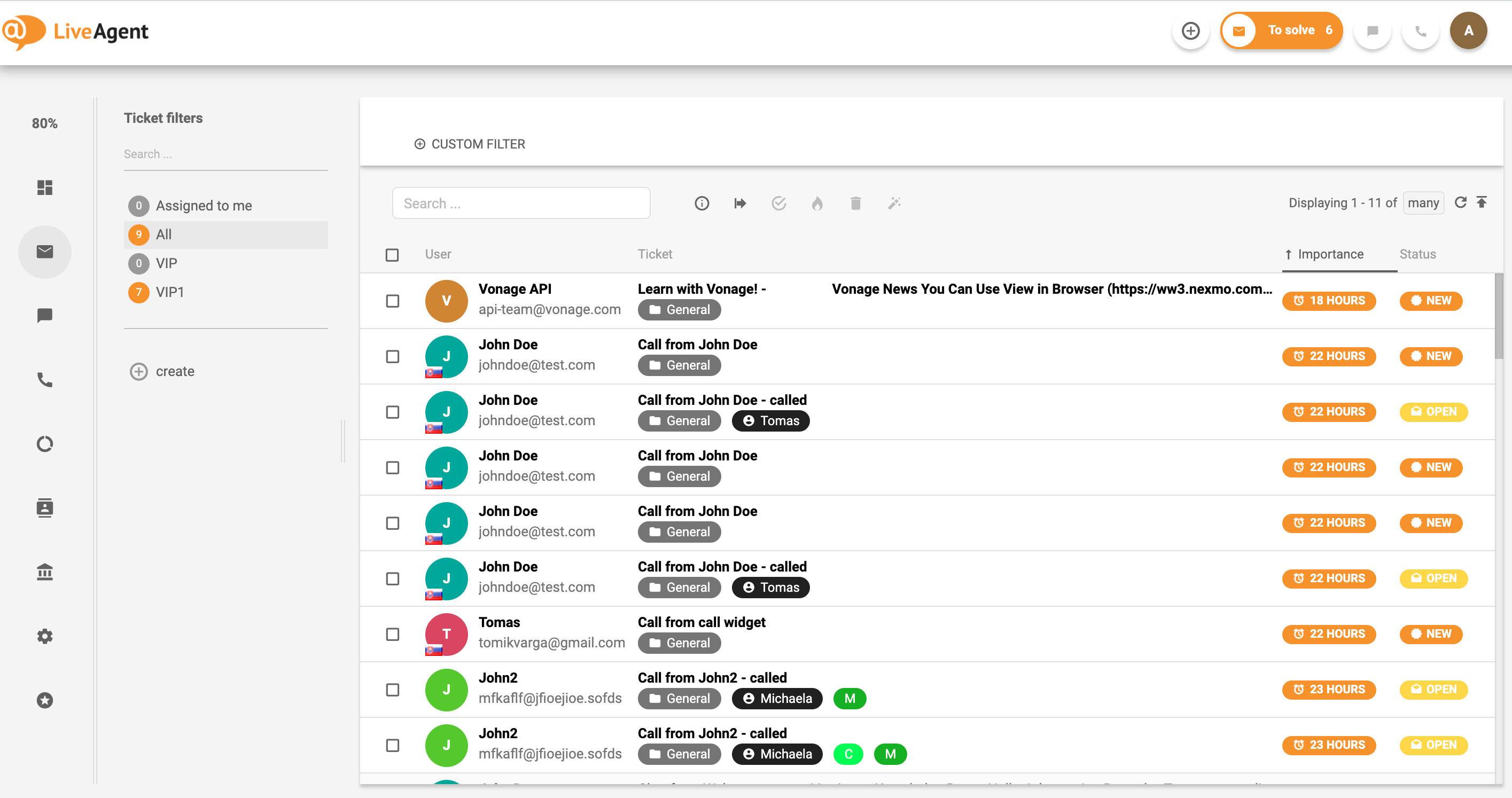 LiveAgent - All tickets - Universal inbox