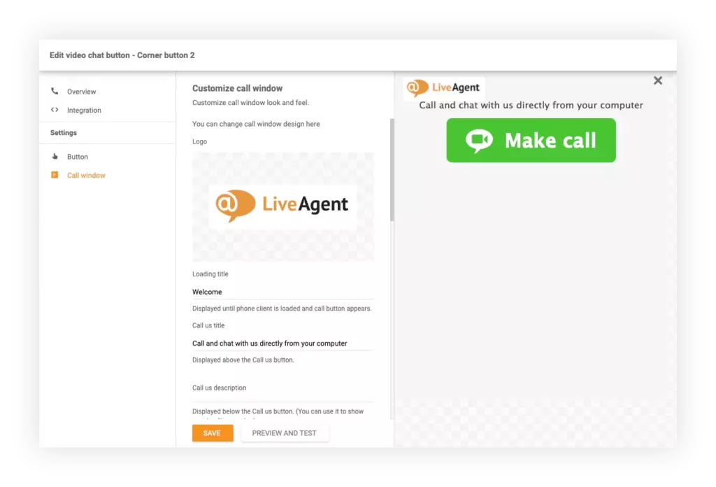 Параметры кнопки видеочата в LiveAgent