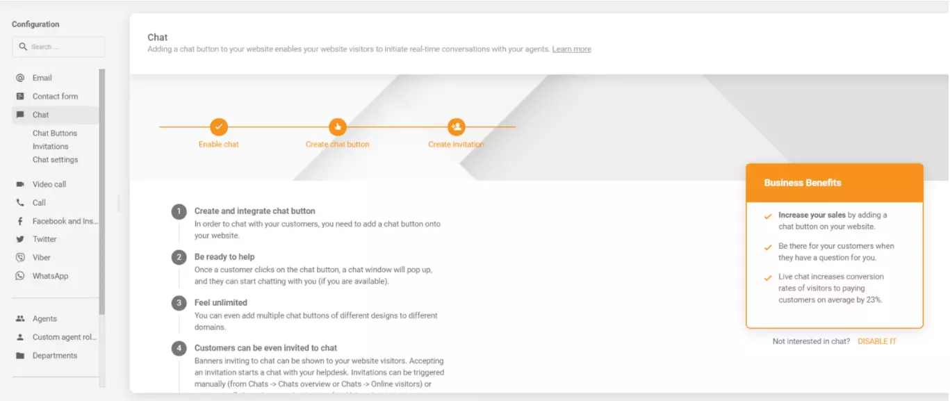 LiveAgent chat configuration