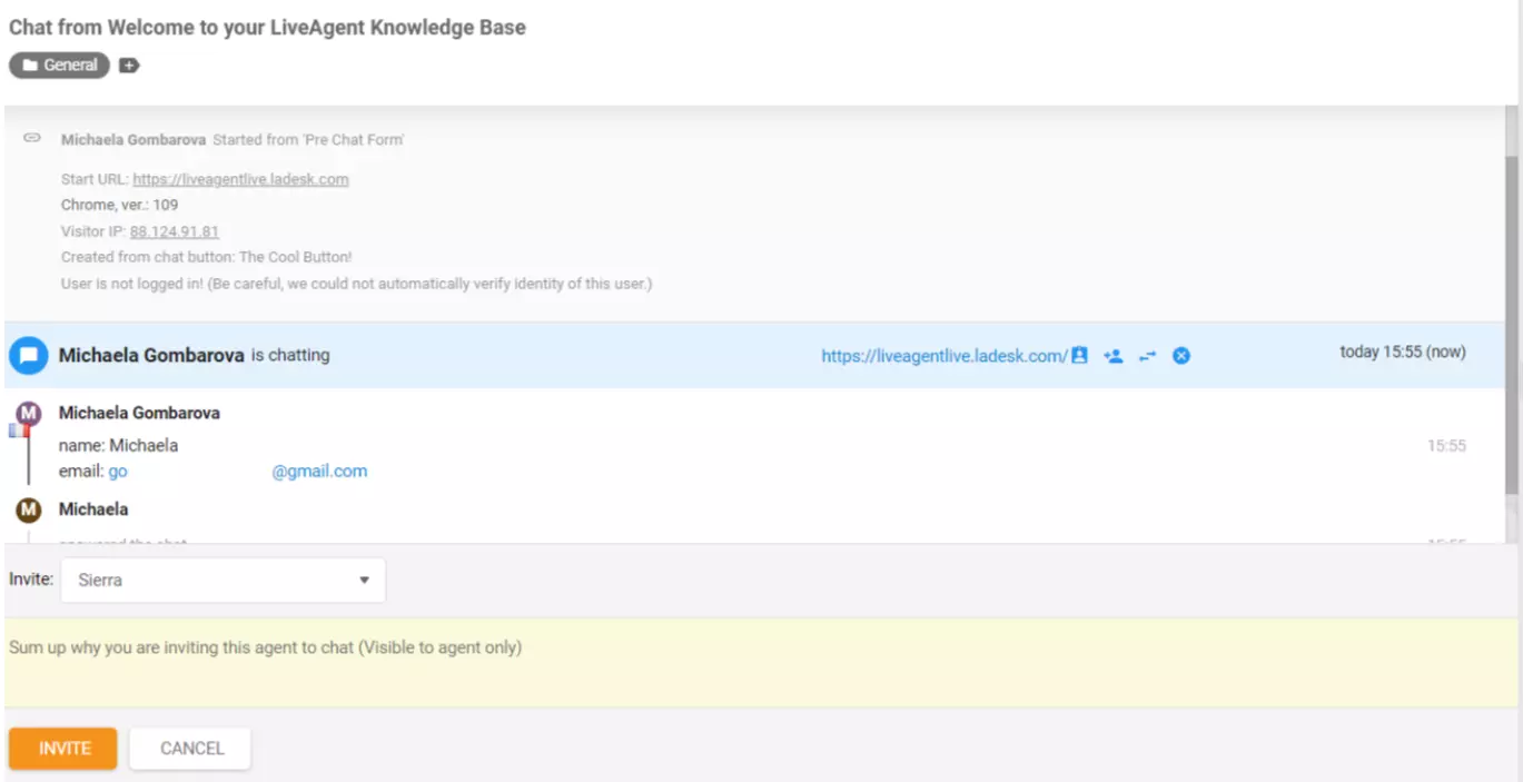 LiveAgent Agent invited to chat
