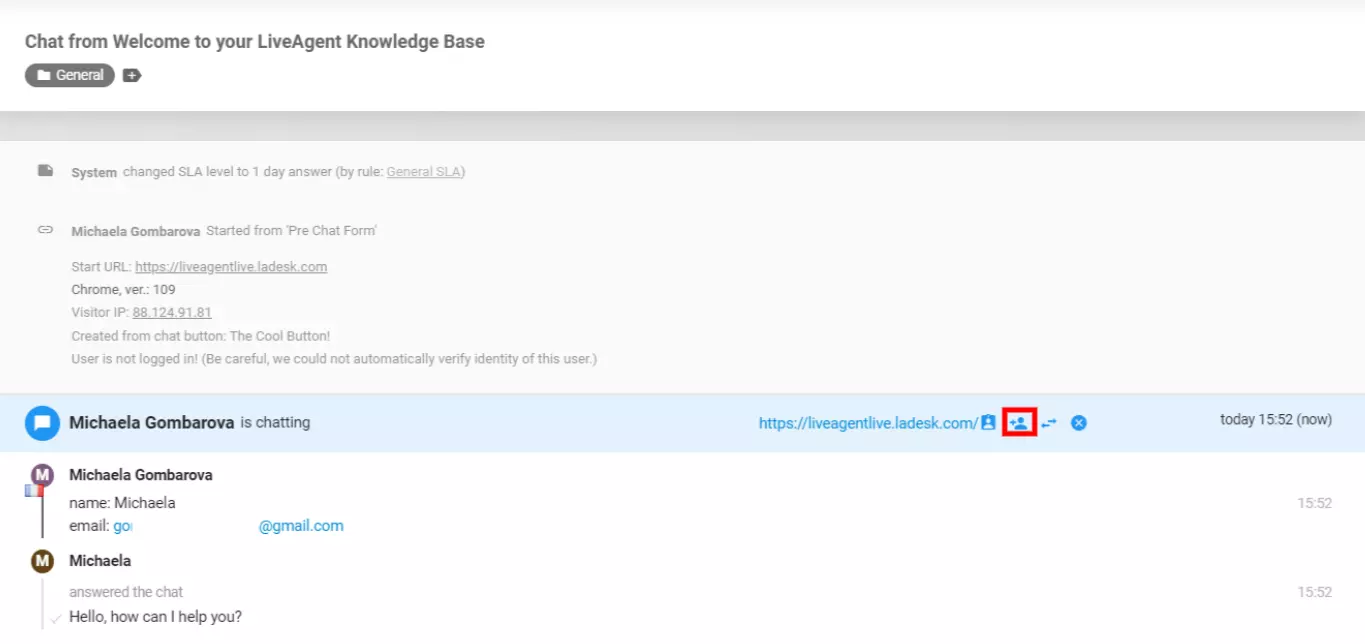 LiveAgent - invite a co-worker to chat