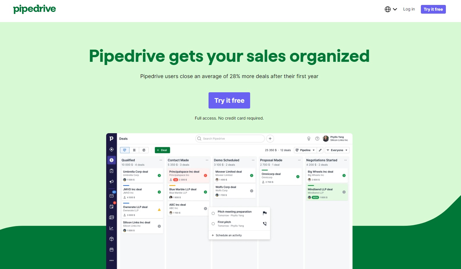 Pipedrive homepage